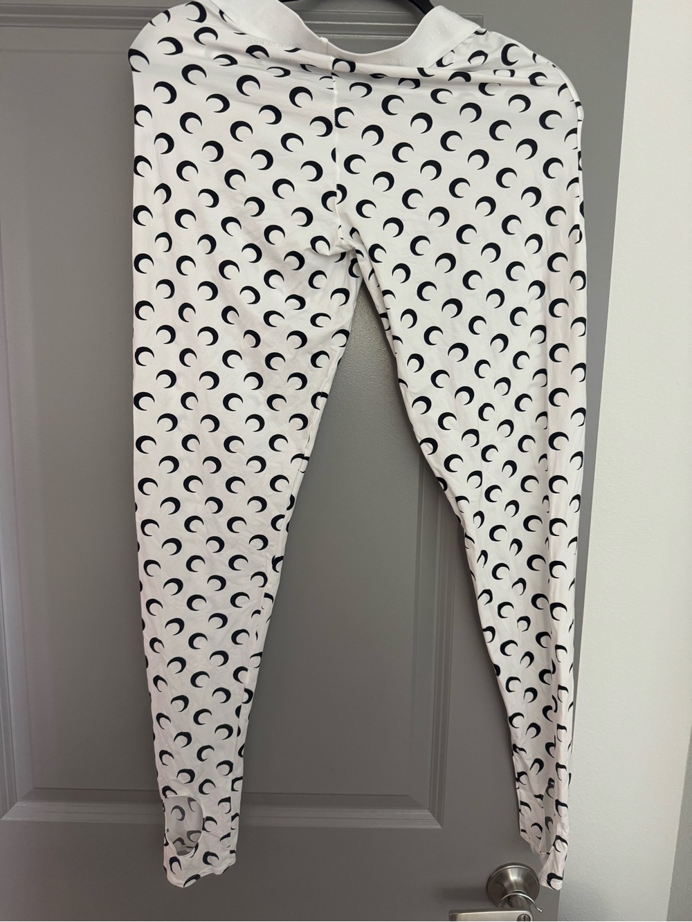 Marine Serre woman White Leggings with Black Crescent Print